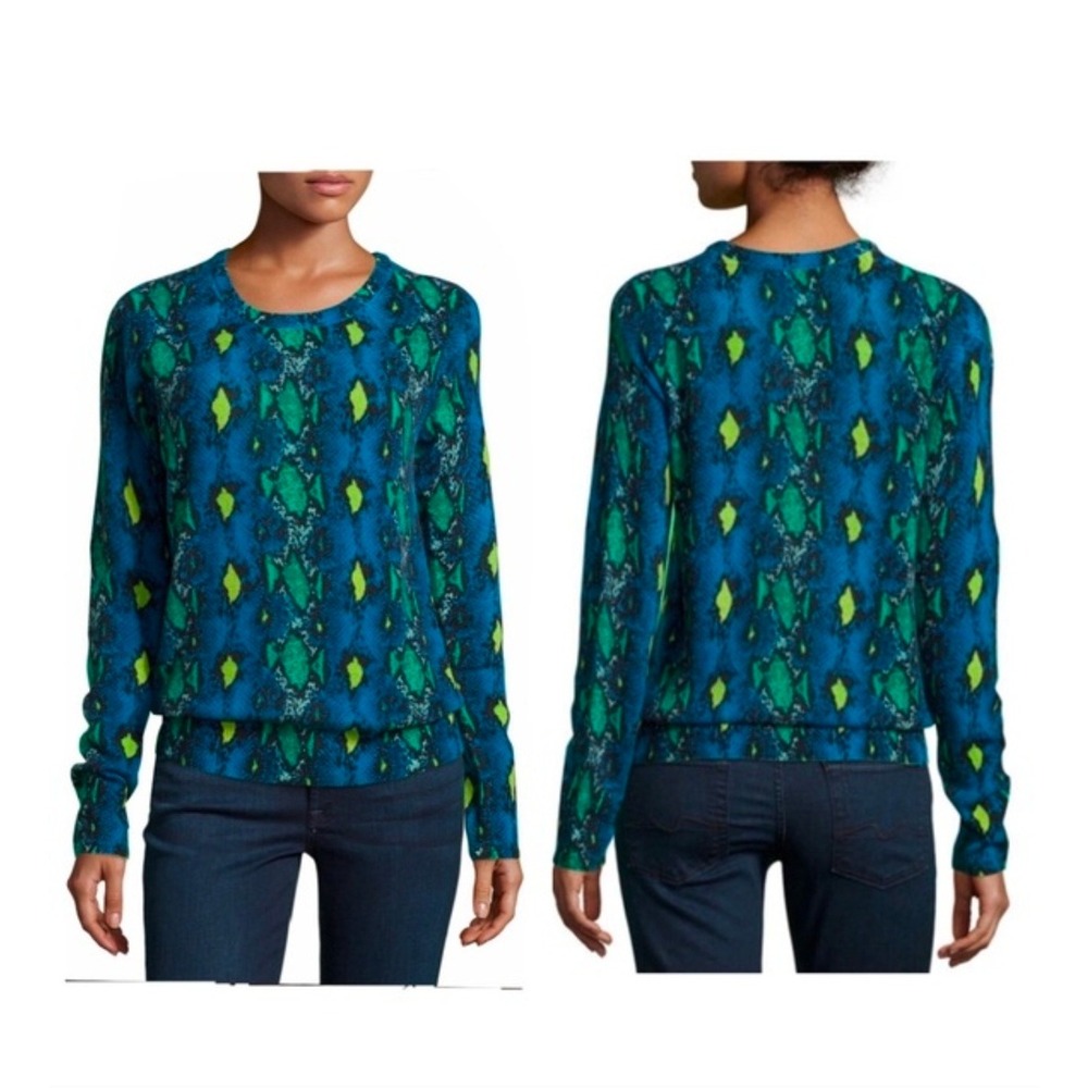 Equipment Femme Blue Green Snakeskin Cashmere Sweater Size Large
